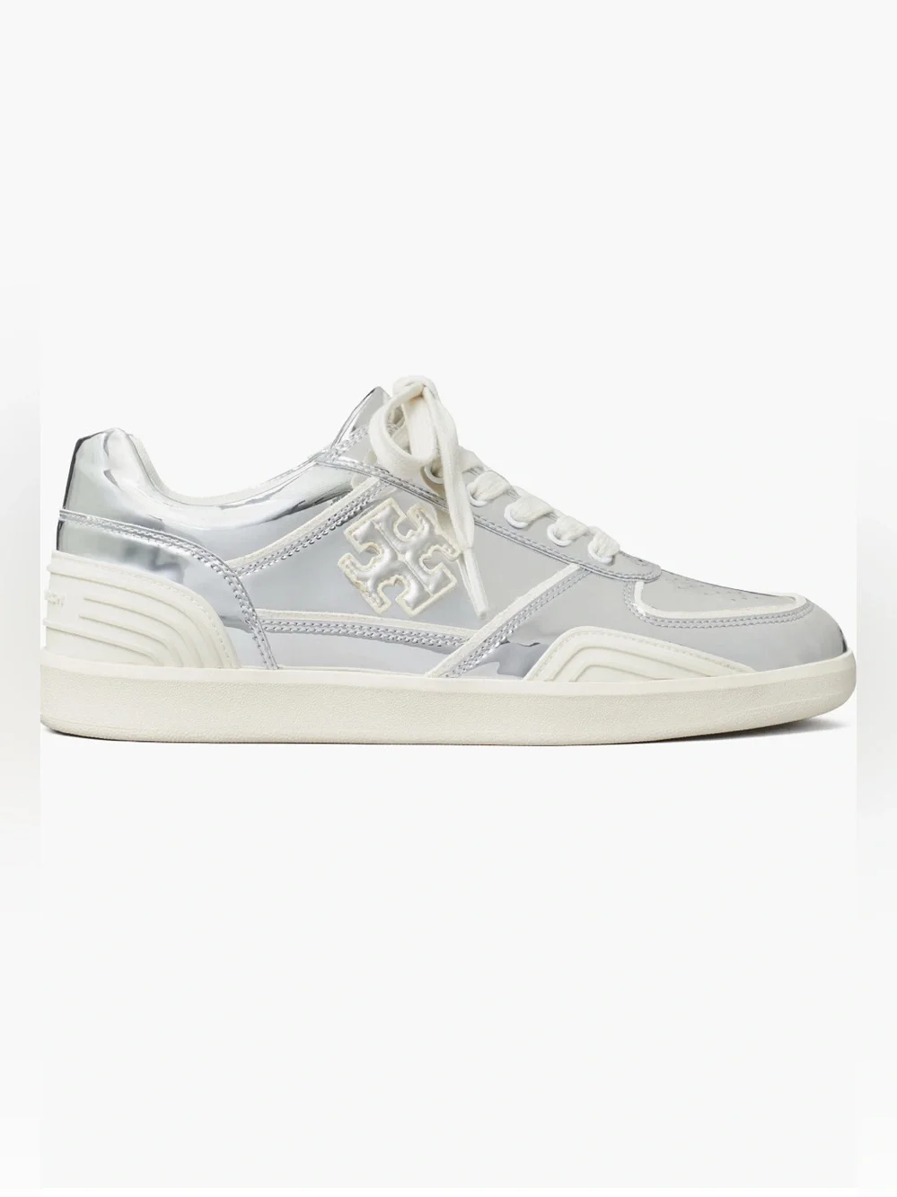 TORY BURCH Women's Clover Court Lace Up Low Top Sneakers  Color: Argento SIZE: 5